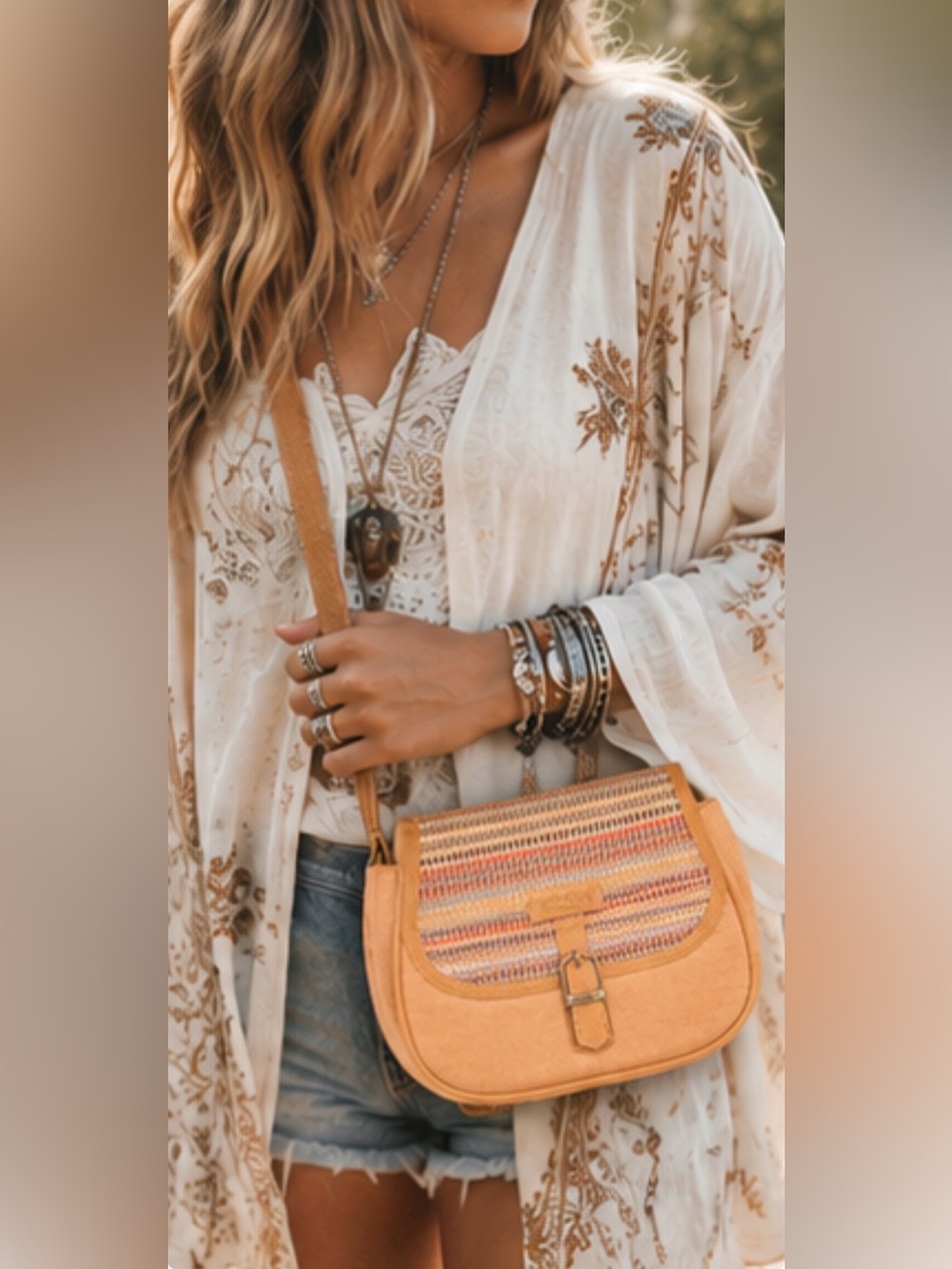 Woven Handmade in Nepal Boho Crossbody Bag | Southwestern Stripe Artisan Purse
